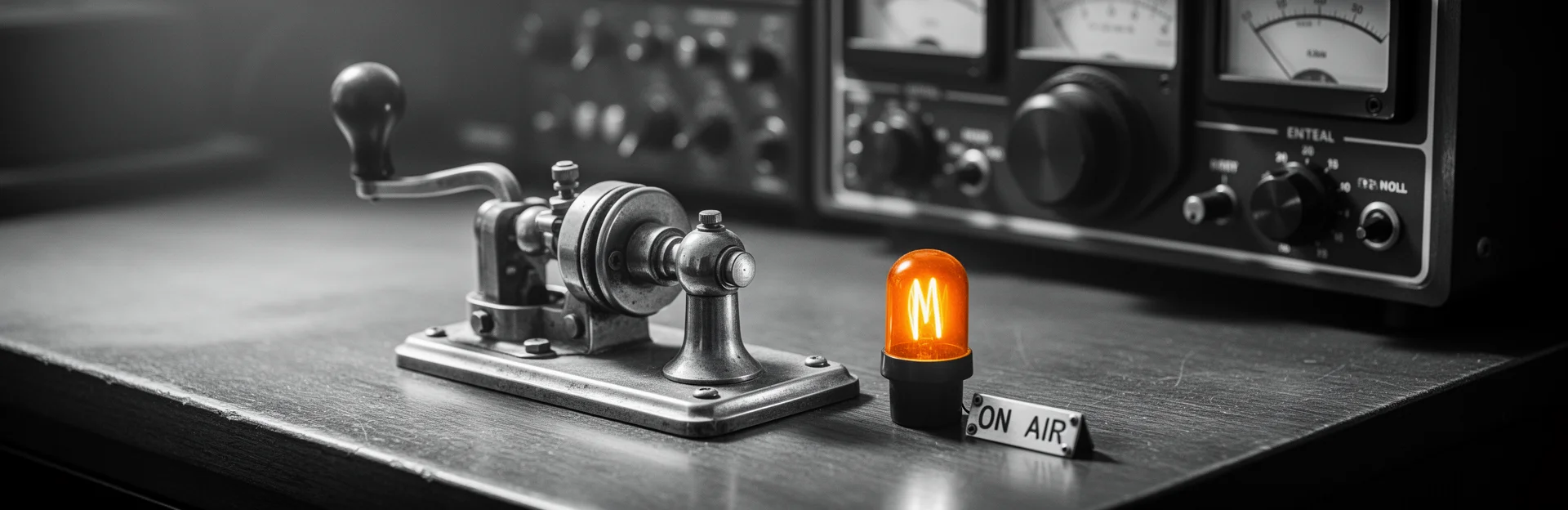 Jede Anfrage landet am richtigen Ort Nahaufnahme eines Funk- oder Morsegeräts mit orangefarbenem Signal.