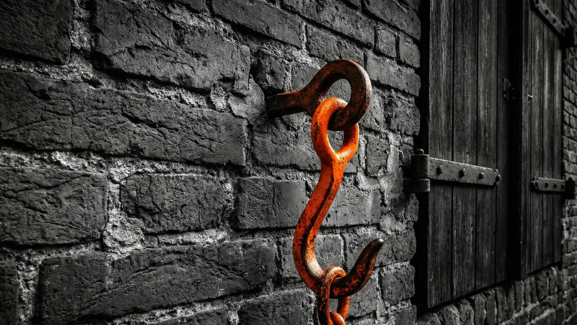 Stabile Verankerung für deine Prozesse – wie ein Lübecker Speicherhaken Lübecker Speicherfassade in Schwarzweiß mit Lastenhaken und orangefarbenem Akzent.